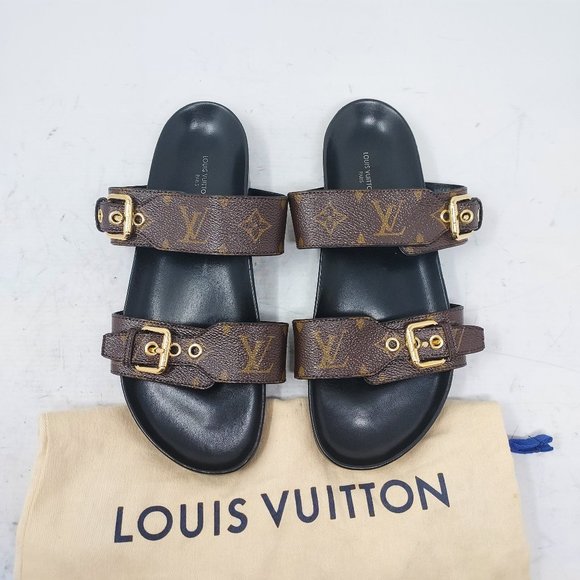 Louis Vuitton Brown Buckle Bom Dia Monogram Flat Slide Sandal - Picture 1 of 13